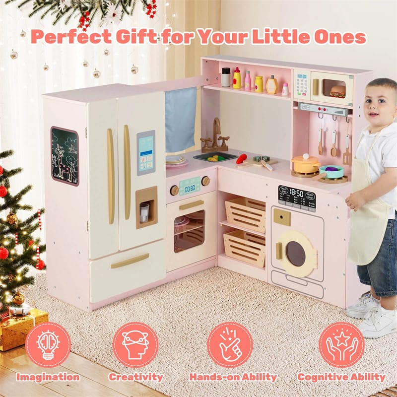 Corner Kids Kitchen Playset with Trash Can, Real Lights & Sounds, 2-Door Fridge, 22 Accessories - Product image 20