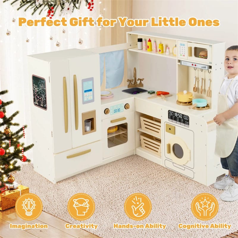 Corner Kids Kitchen Playset with Trash Can, Real Lights & Sounds, 2-Door Fridge, 22 Accessories - Product image 10