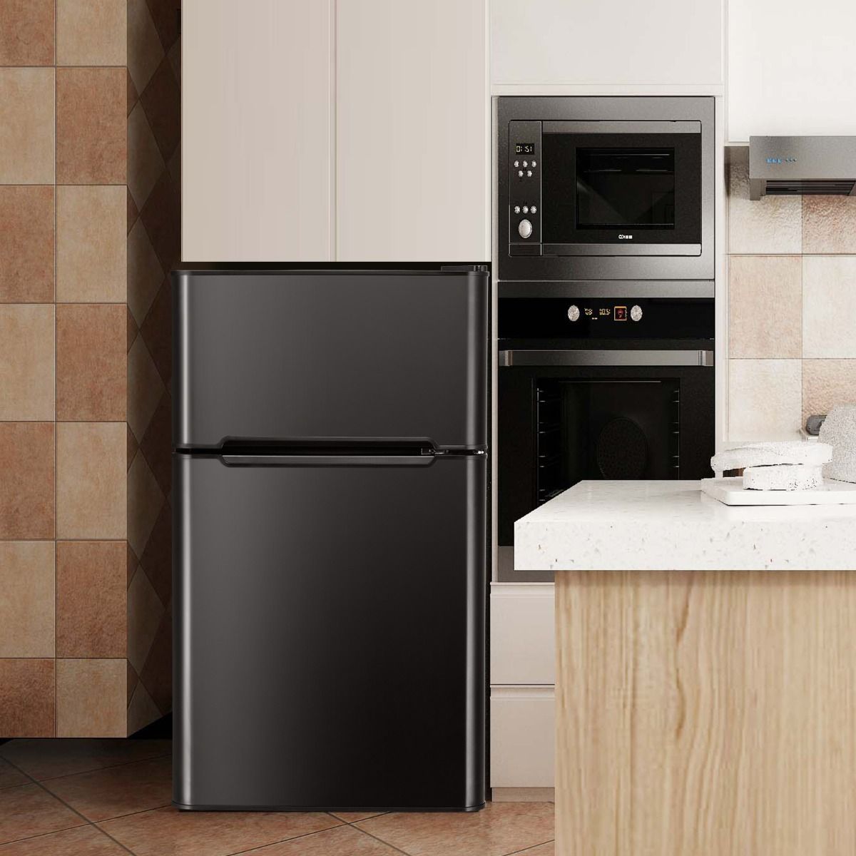 Compact Fridge Mini Fridge 90L Separate Freezer with 2 Door Design Quiet Operation White/Grey/Black -