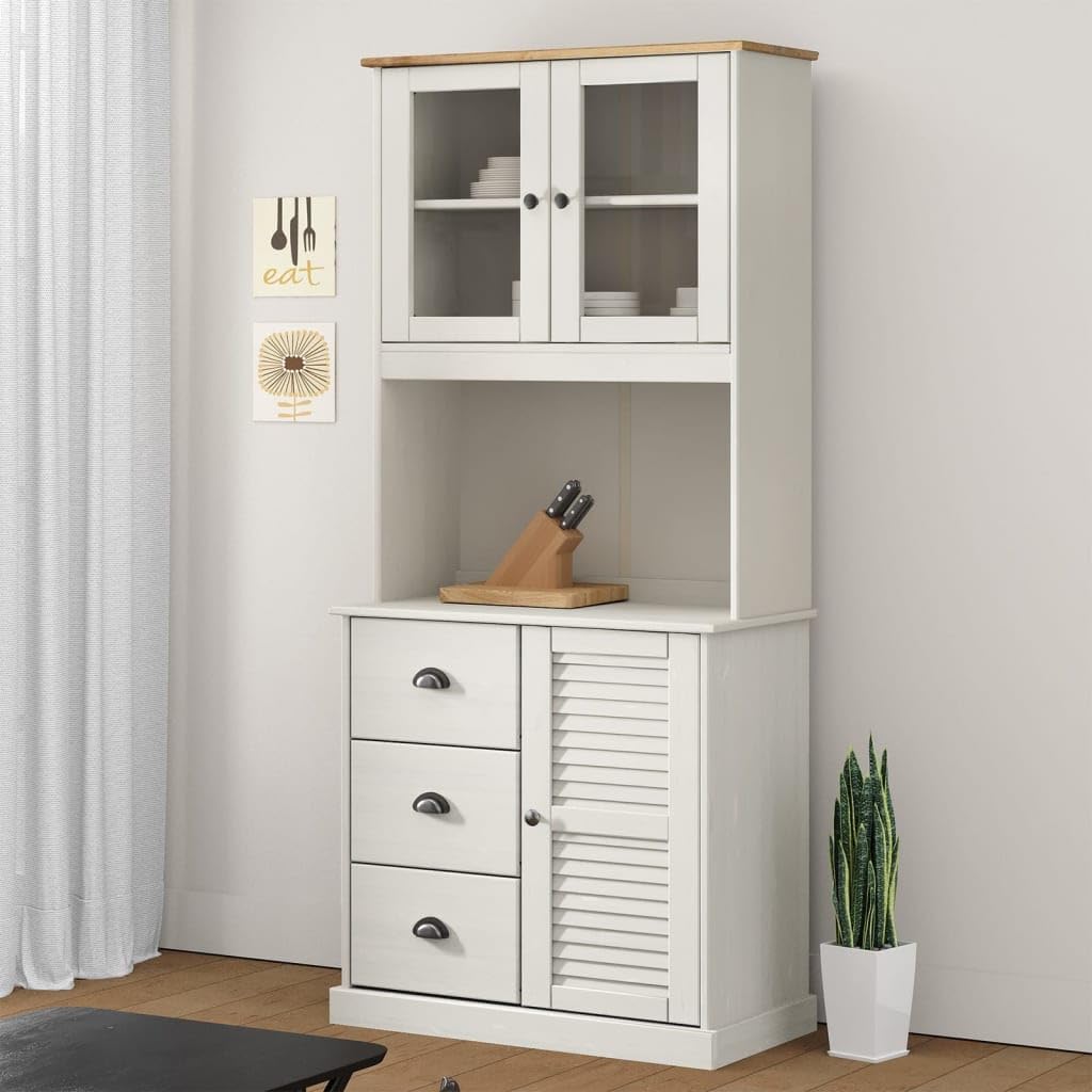 vidaXL Vigo Dresser Top White 78x30x100 cm Solid Pine Wood, Dresser Top Shelf, Kitchen Dresser Top, Kitchen Storage