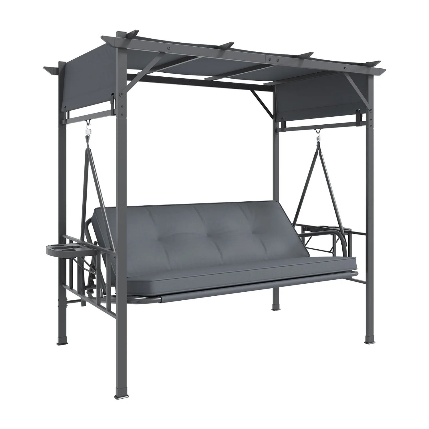 AECOJOY 2-in-1 Convertible Porch Swing Bed 3 Seat, Outdoor Patio Metal Pergola Swing - Product image 1