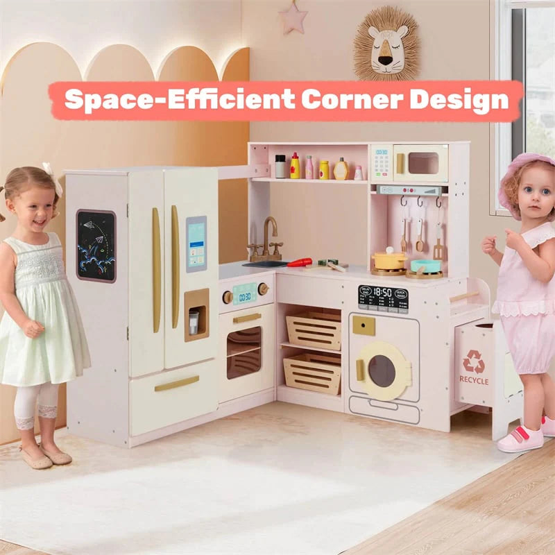 Corner Kids Kitchen Playset with Trash Can, Real Lights & Sounds, 2-Door Fridge, 22 Accessories - Product image 12