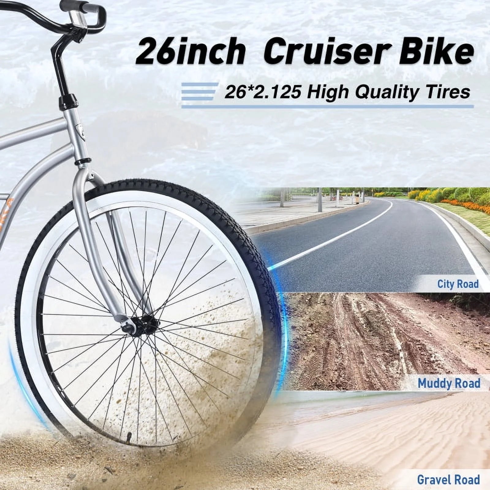 Single Speed Bicycles 26"inch, Steel Frame, Wide Wheels for Stability, Rear Coaster Brakes - Product image 10