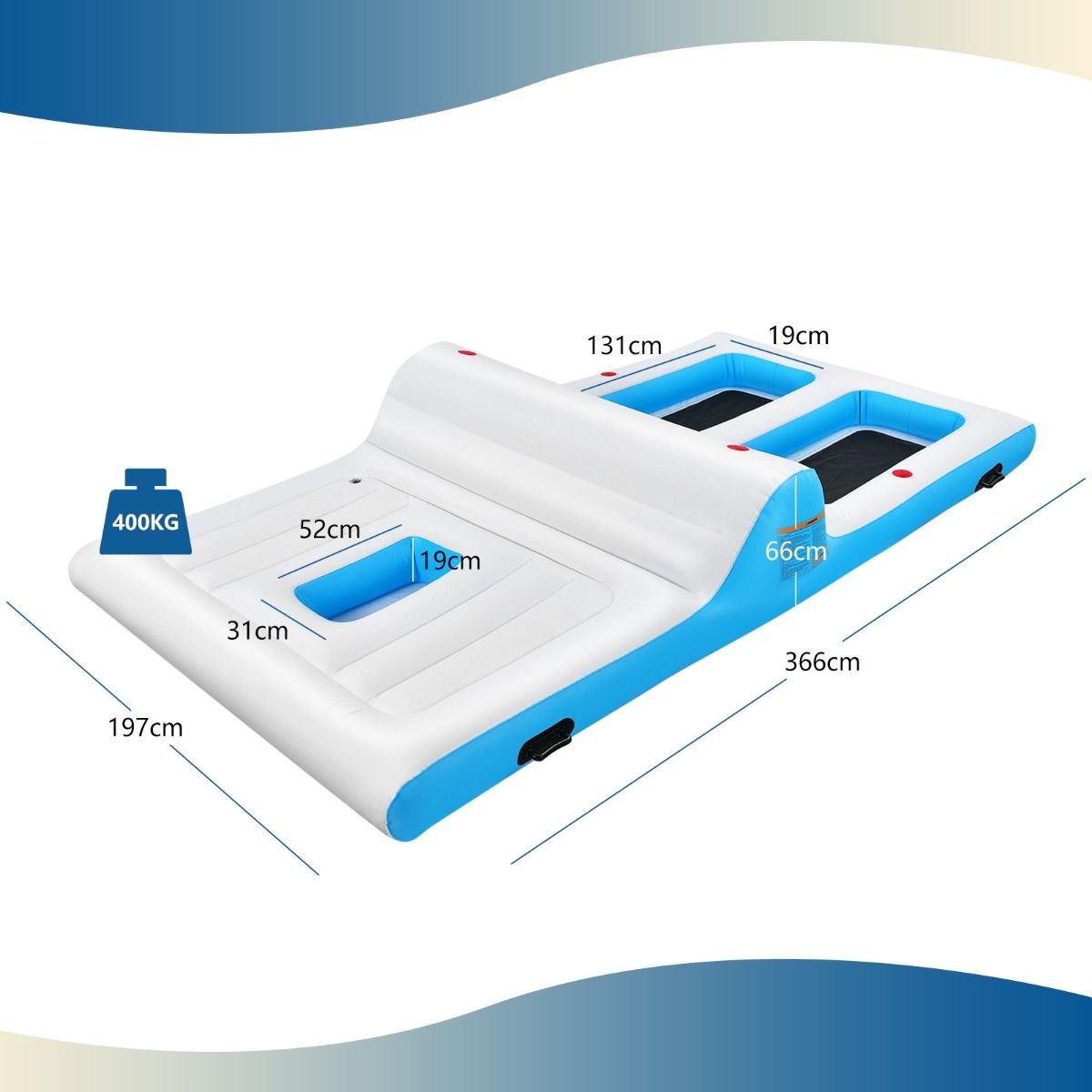Inflatable Pool Island for 4 People with Pump Cooler Cup Holder 360 x 197 x 66cm -