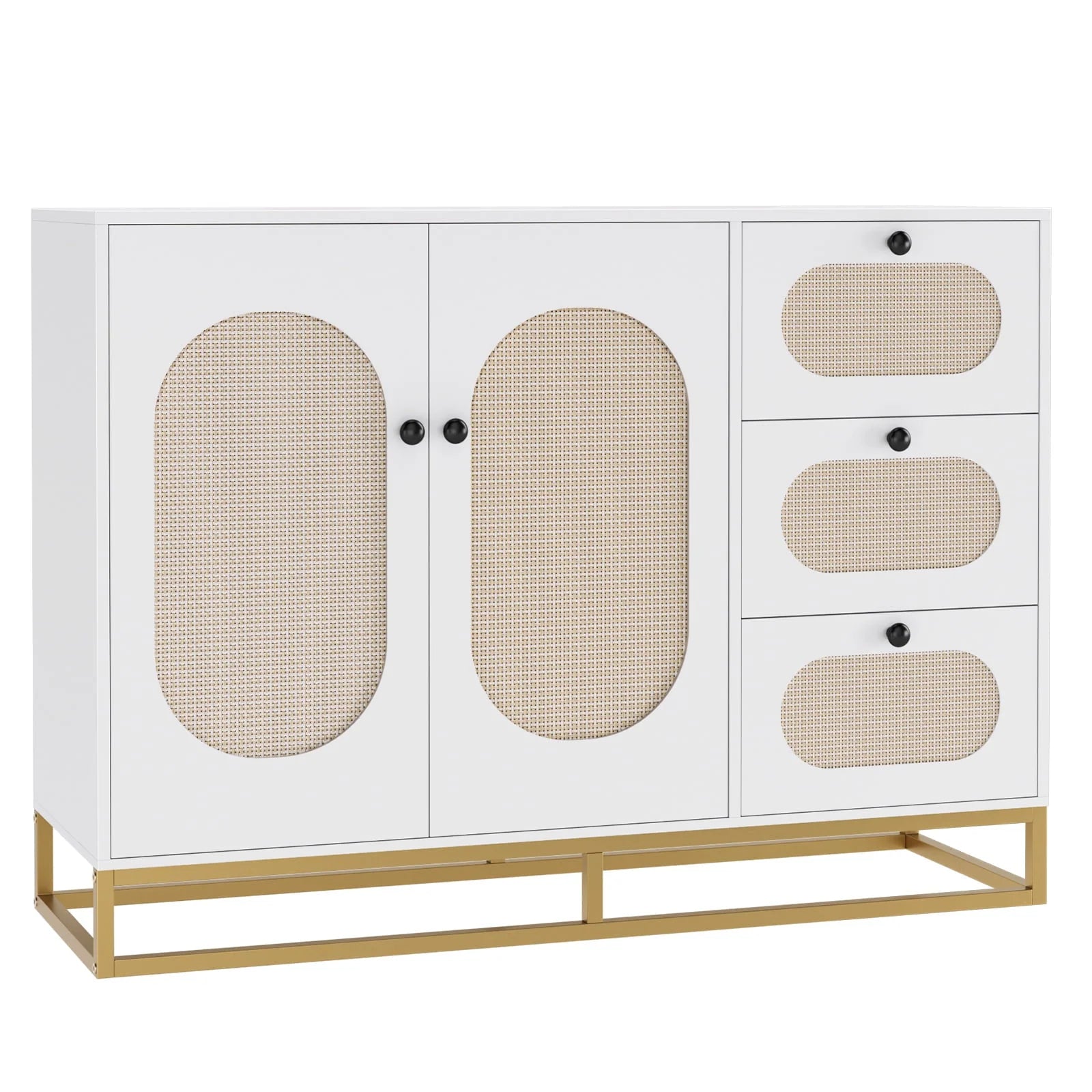 Homfa 3 Drawers Accent Storage Cabinet, 34.2"h Gold Buffet Sideboard with Rattan Doors for Living Room - Product image 10