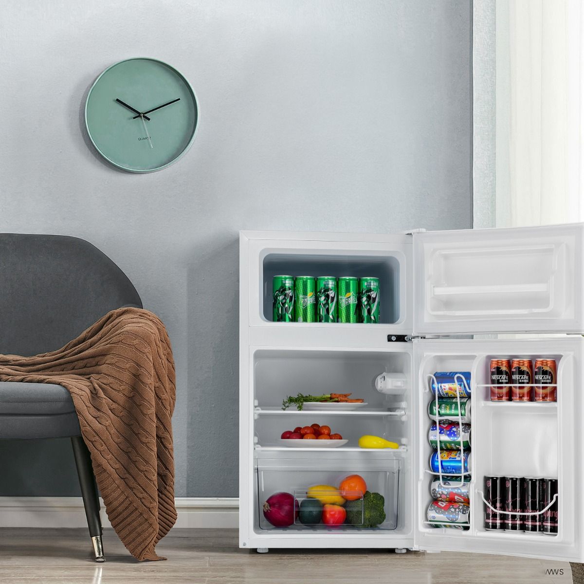 Compact Fridge Mini Fridge 90L Separate Freezer with 2 Door Design Quiet Operation White/Grey/Black -