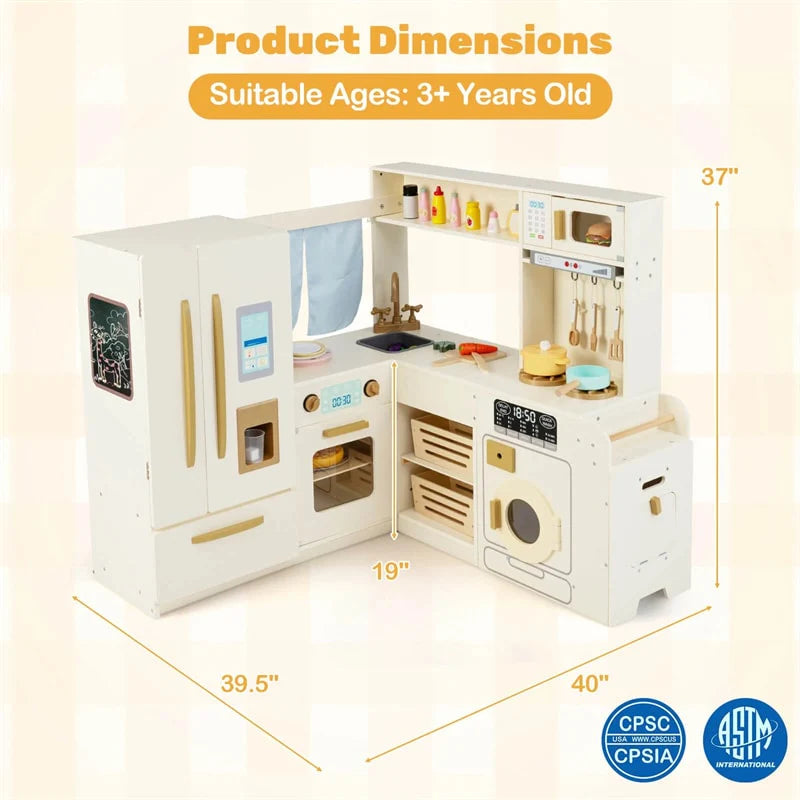 Corner Kids Kitchen Playset with Trash Can, Real Lights & Sounds, 2-Door Fridge, 22 Accessories - Product image 3
