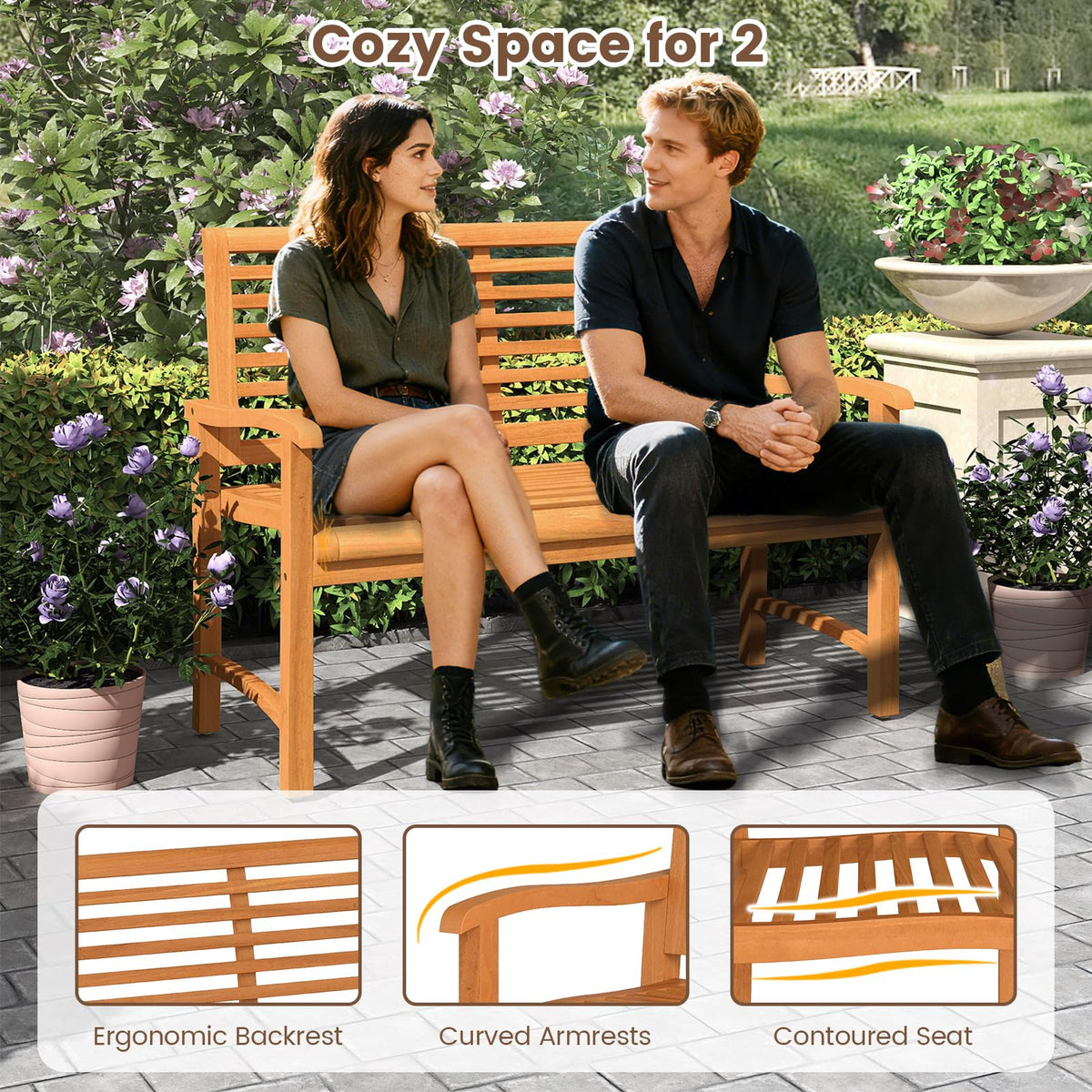 Tangkula Patio Garden Park Bench with Slatted Backrest & Seat - Product image 7