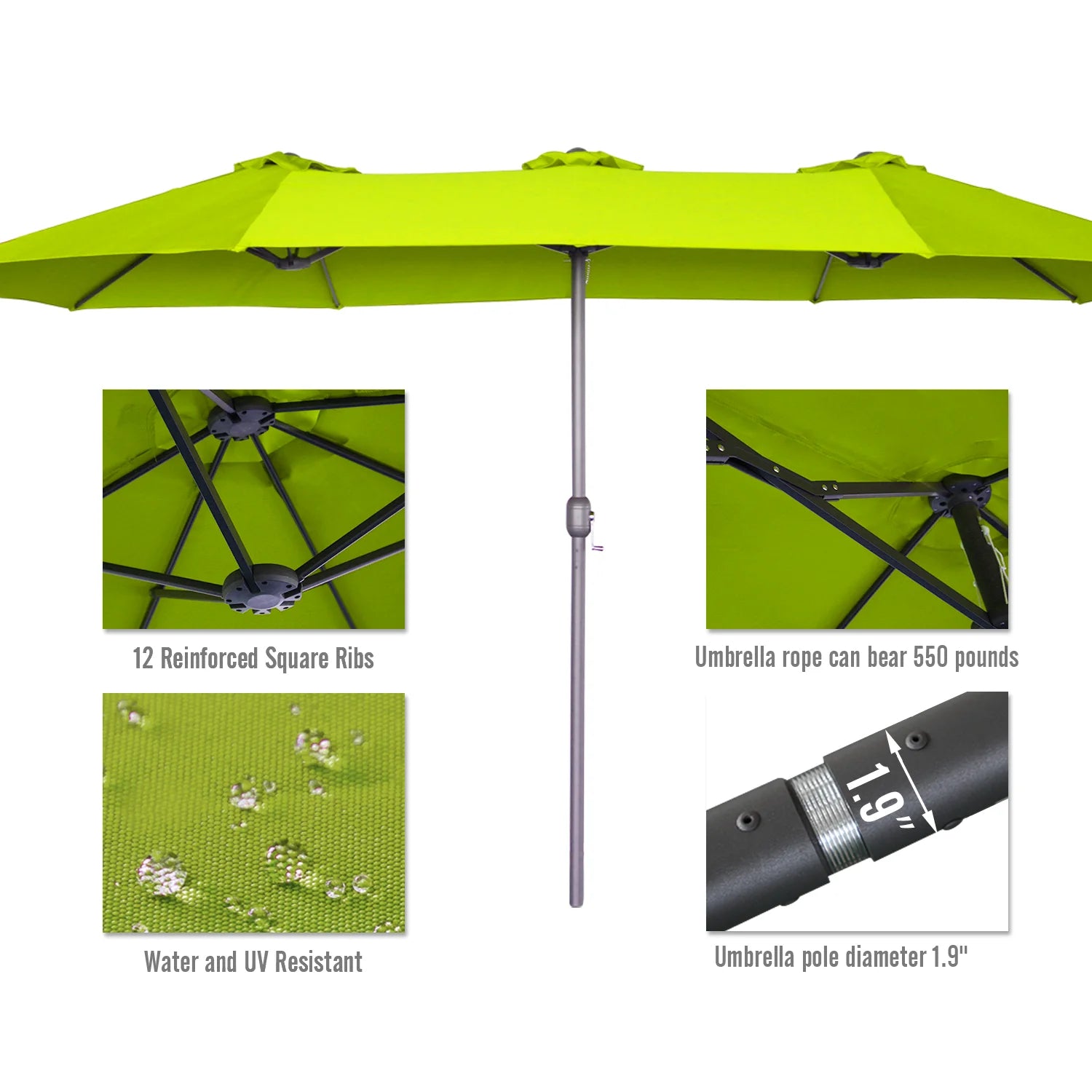AECOJOY 15x9ft Double-Sided Patio Umbrella, Green - Product image 6