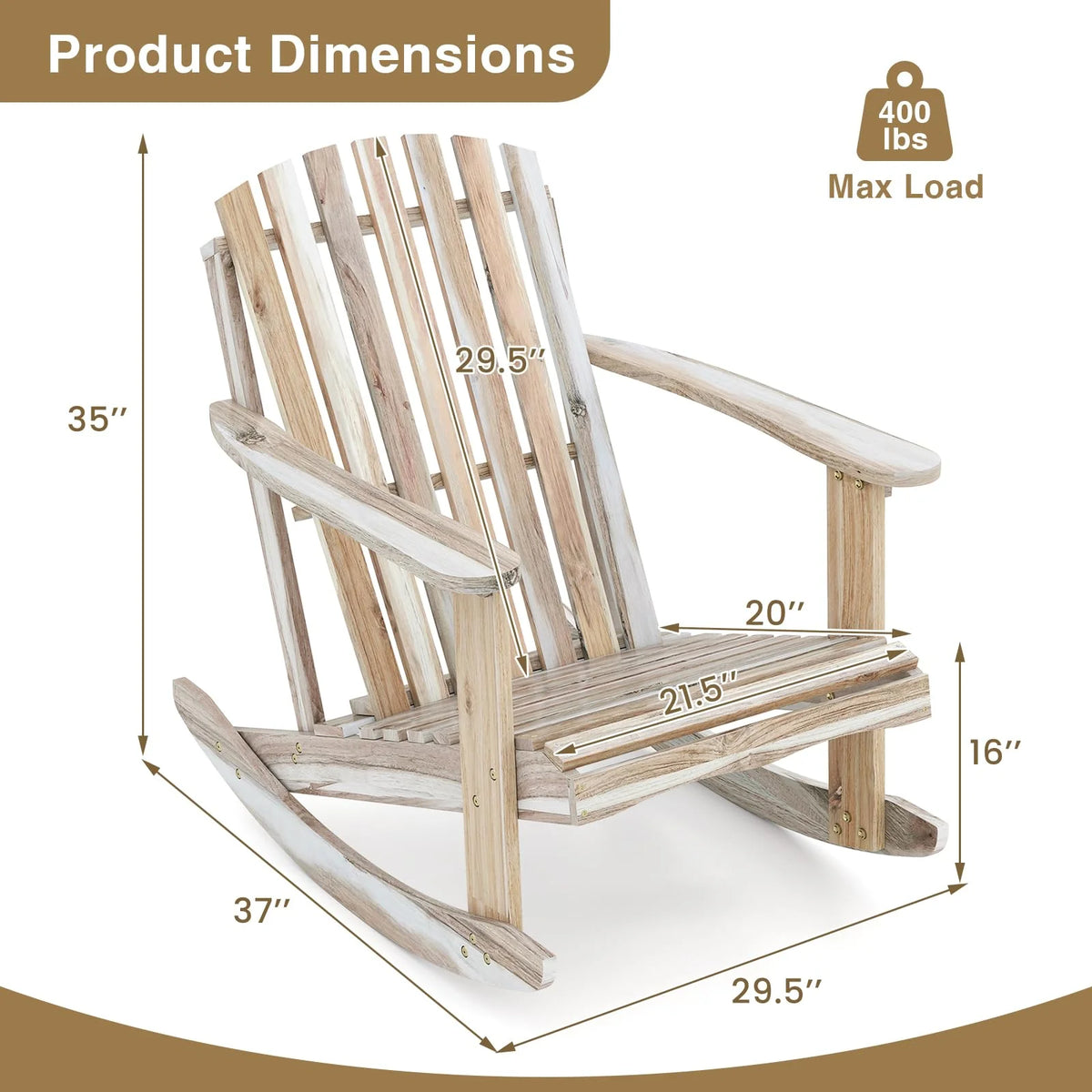 Tangkula Adirondack Rocking Chair with Slatted Seat and High Fanned Back - Product image 3