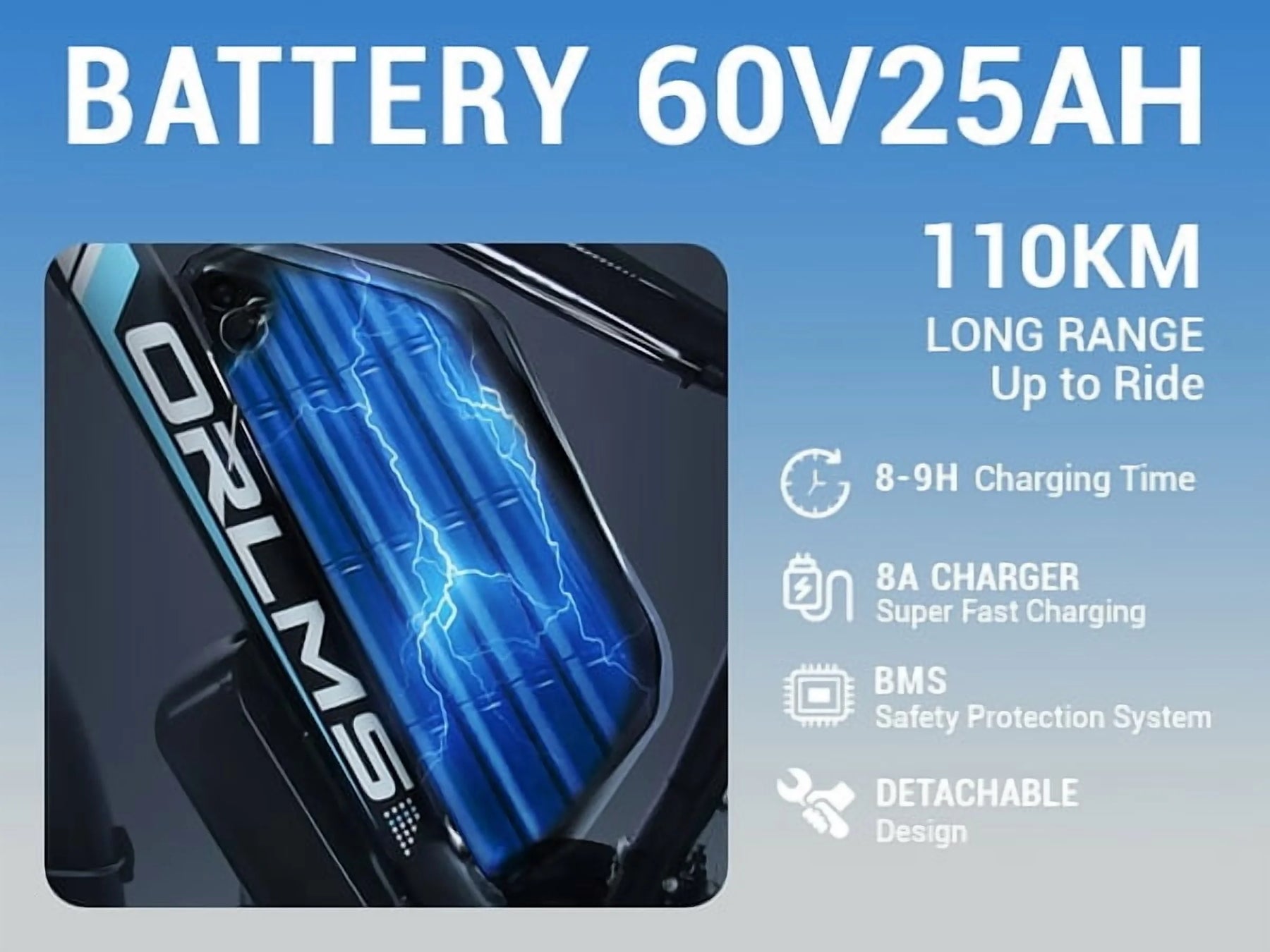 5000W (Peak) Electric - Bike for Adults, 60V 25AH Battery Electric Motorcycle, Dual - Motor - Product image 6