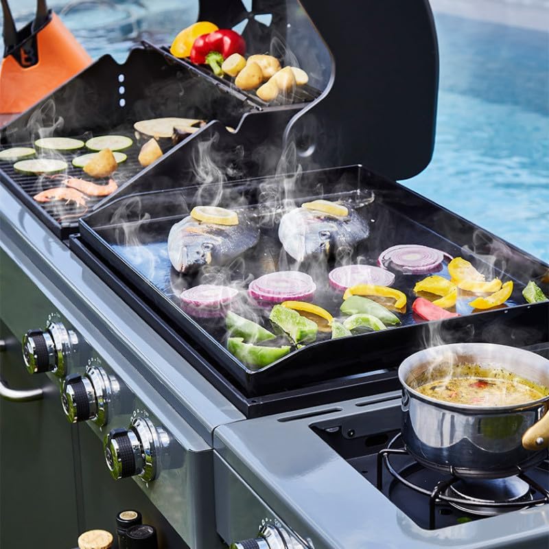 BRASERO - Bi-Energy Gun Metal XL Barbecue - Charcoal Barbecue and Plancha 60 x 42 cm Gas Barbecue with Side Burner -12.95 KW