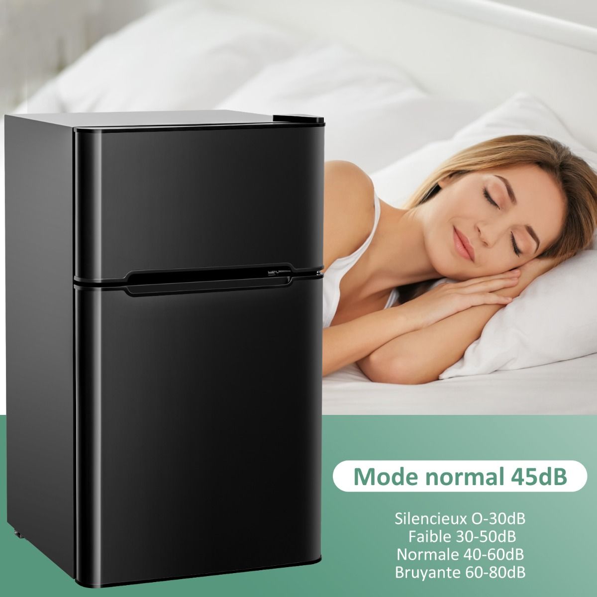 Compact Fridge Mini Fridge 90L Separate Freezer with 2 Door Design Quiet Operation White/Grey/Black -