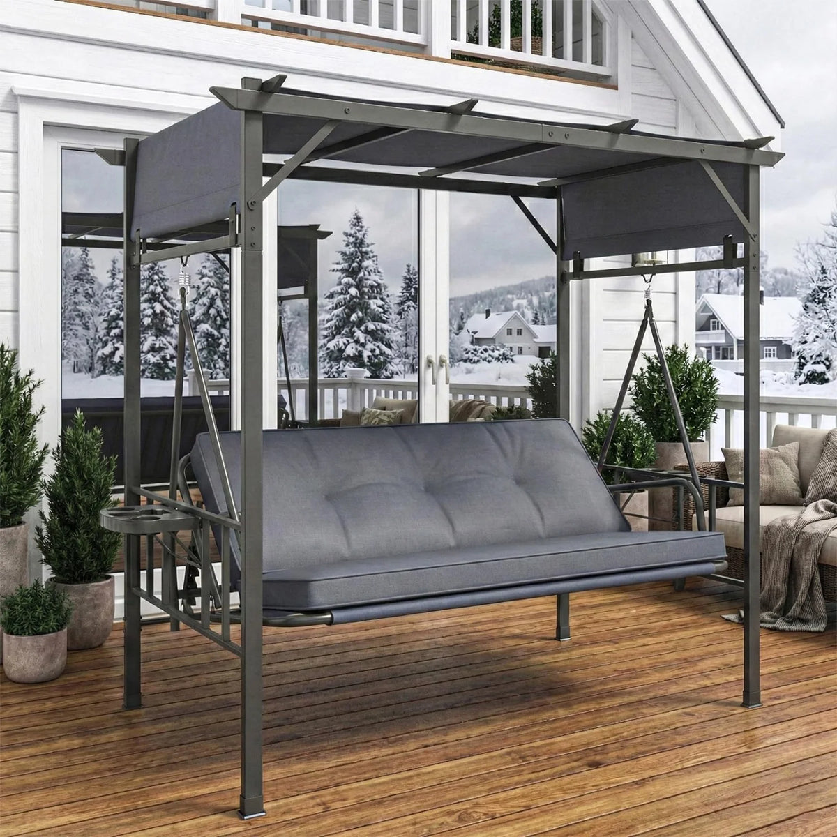 AECOJOY 2-in-1 Convertible Porch Swing Bed 3 Seat, Outdoor Patio Metal Pergola Swing - Product image 11