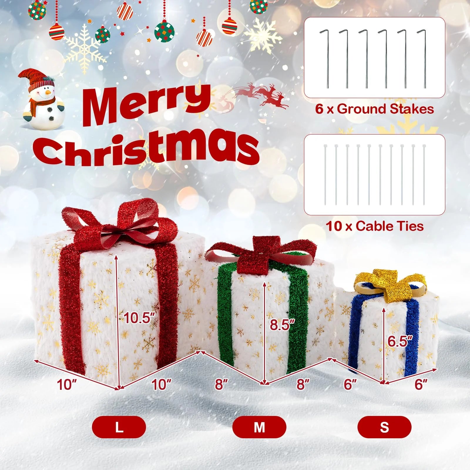 Tangkula Set of 3 Christmas Lighted Gift Boxes, Pre-lit Christmas Decoration with 48 Bright Warm Lights - Product image 4
