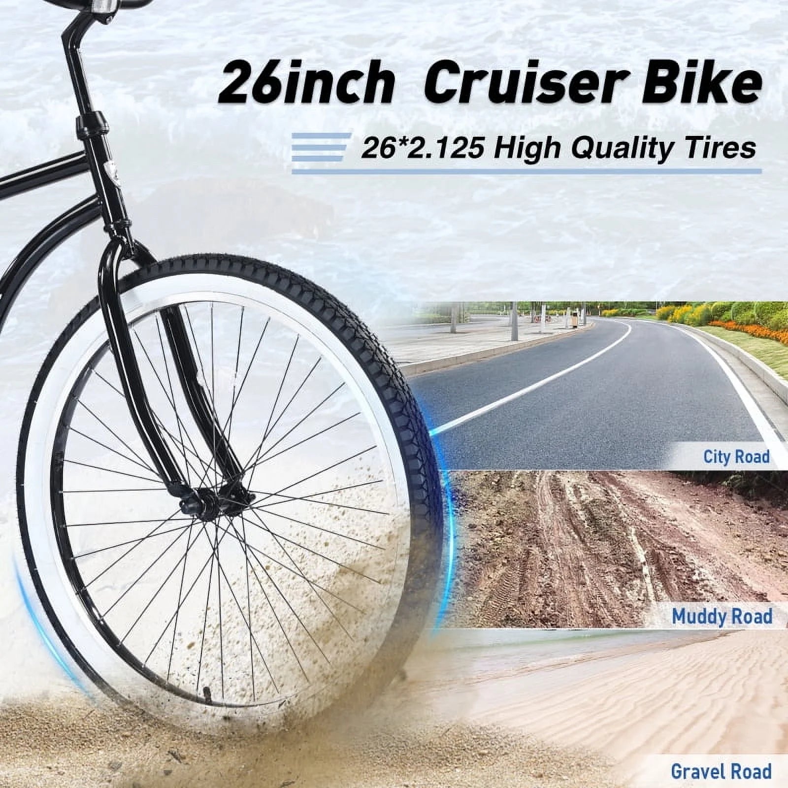 Single Speed Bicycles 26"inch, Steel Frame, Wide Wheels for Stability, Rear Coaster Brakes - Product image 3