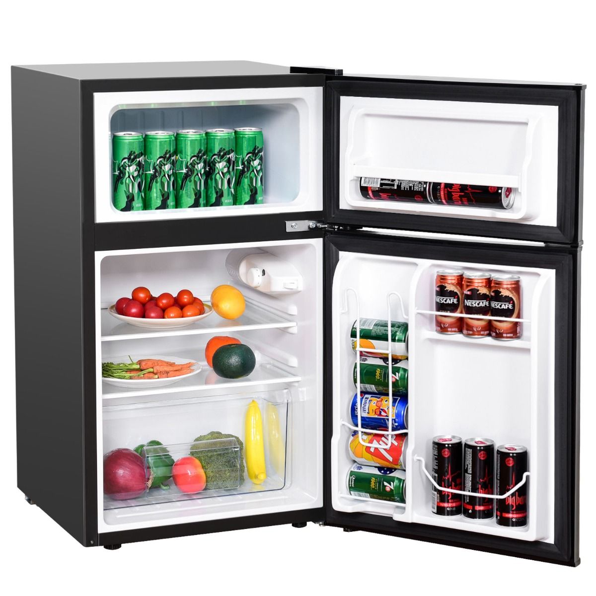 Compact Fridge Mini Fridge 90L Separate Freezer with 2 Door Design Quiet Operation White/Grey/Black -