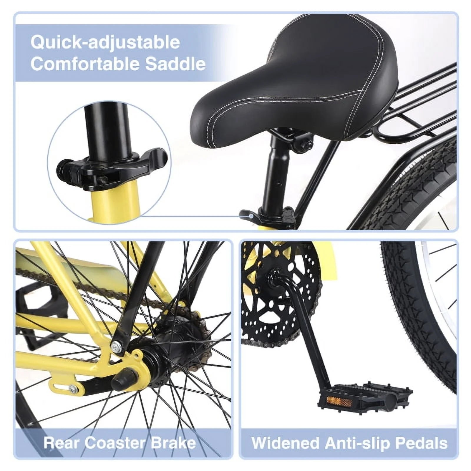 Single Speed Bicycles 26"inch, Steel Frame, Wide Wheels for Stability, Rear Coaster Brakes - Product image 9
