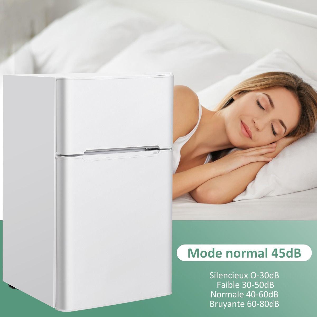 Compact Fridge Mini Fridge 90L Separate Freezer with 2 Door Design Quiet Operation White/Grey/Black -