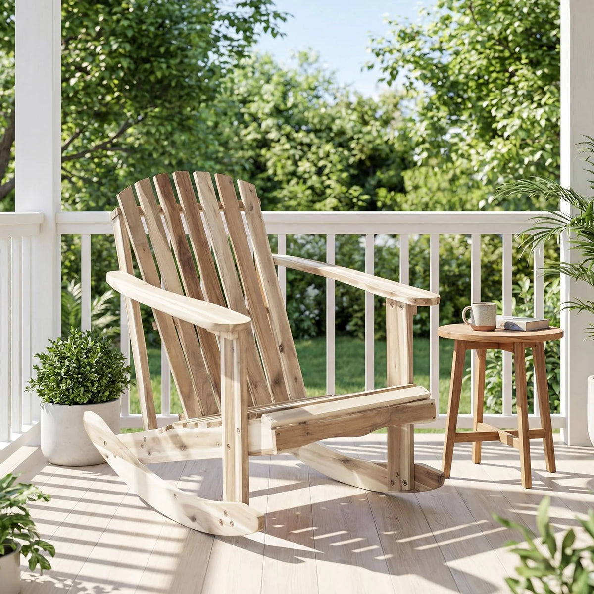 Tangkula Adirondack Rocking Chair with Slatted Seat and High Fanned Back - Product image 2
