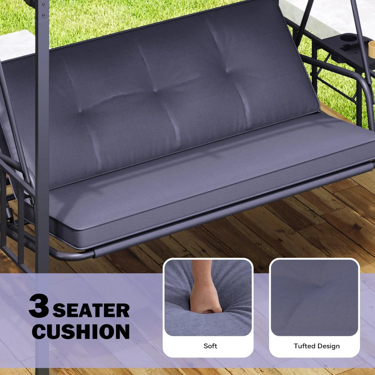AECOJOY 2-in-1 Convertible Porch Swing Bed 3 Seat, Outdoor Patio Metal Pergola Swing - Product image 18