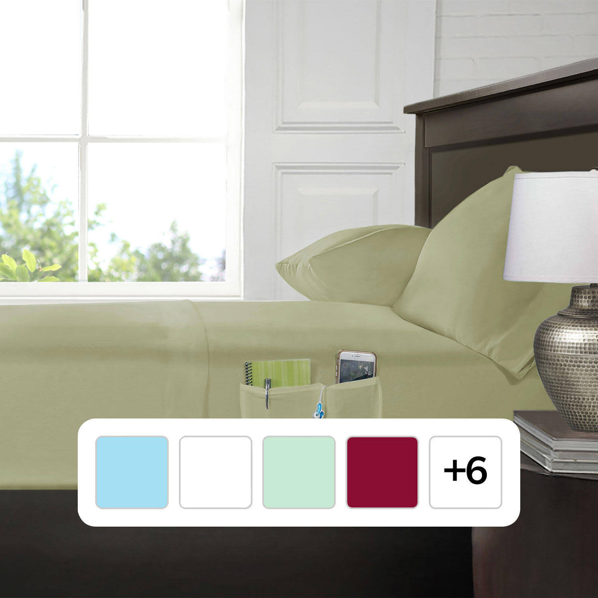 Swift Home Smart Sheet Set with 8' Side Storage Pockets- Full Sage - Product image 1