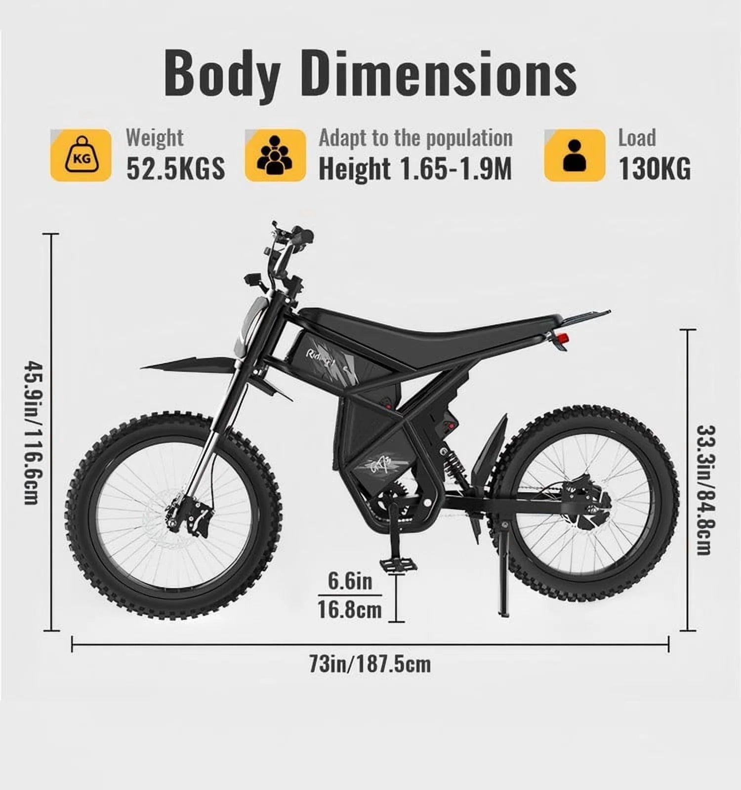Riding'Times GT73 Electric Dirt Bike for Adults, 37MPH 48V36.4AH 2400W 1747wh Dual Battery Ebike - Product image 4