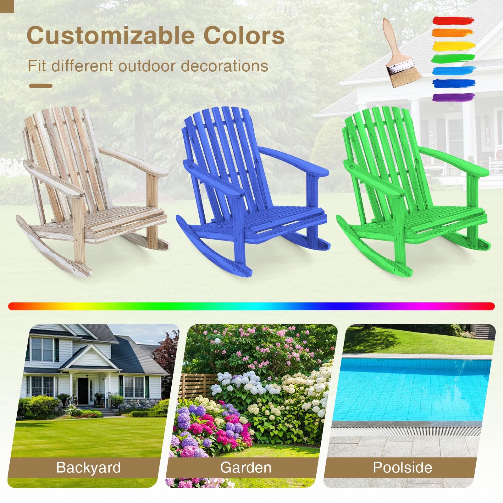 Tangkula Adirondack Rocking Chair with Slatted Seat and High Fanned Back - Product image 7