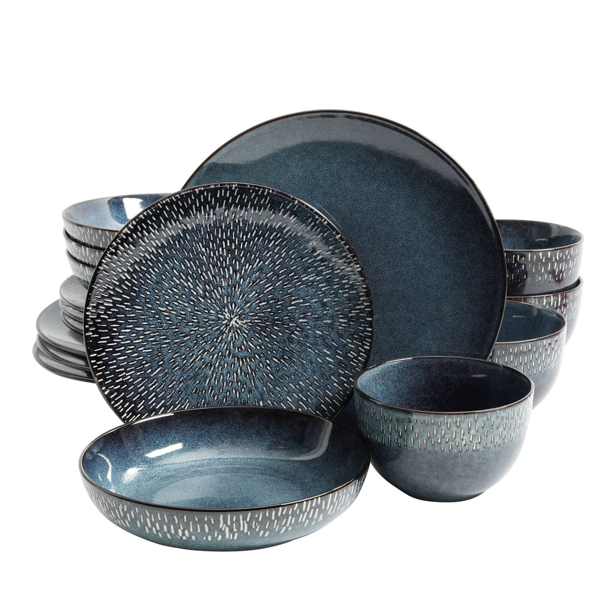 Gibson Elite Dinnerware Matisse 16-Piece Double Bowl Set, Cobalt - Product image 1
