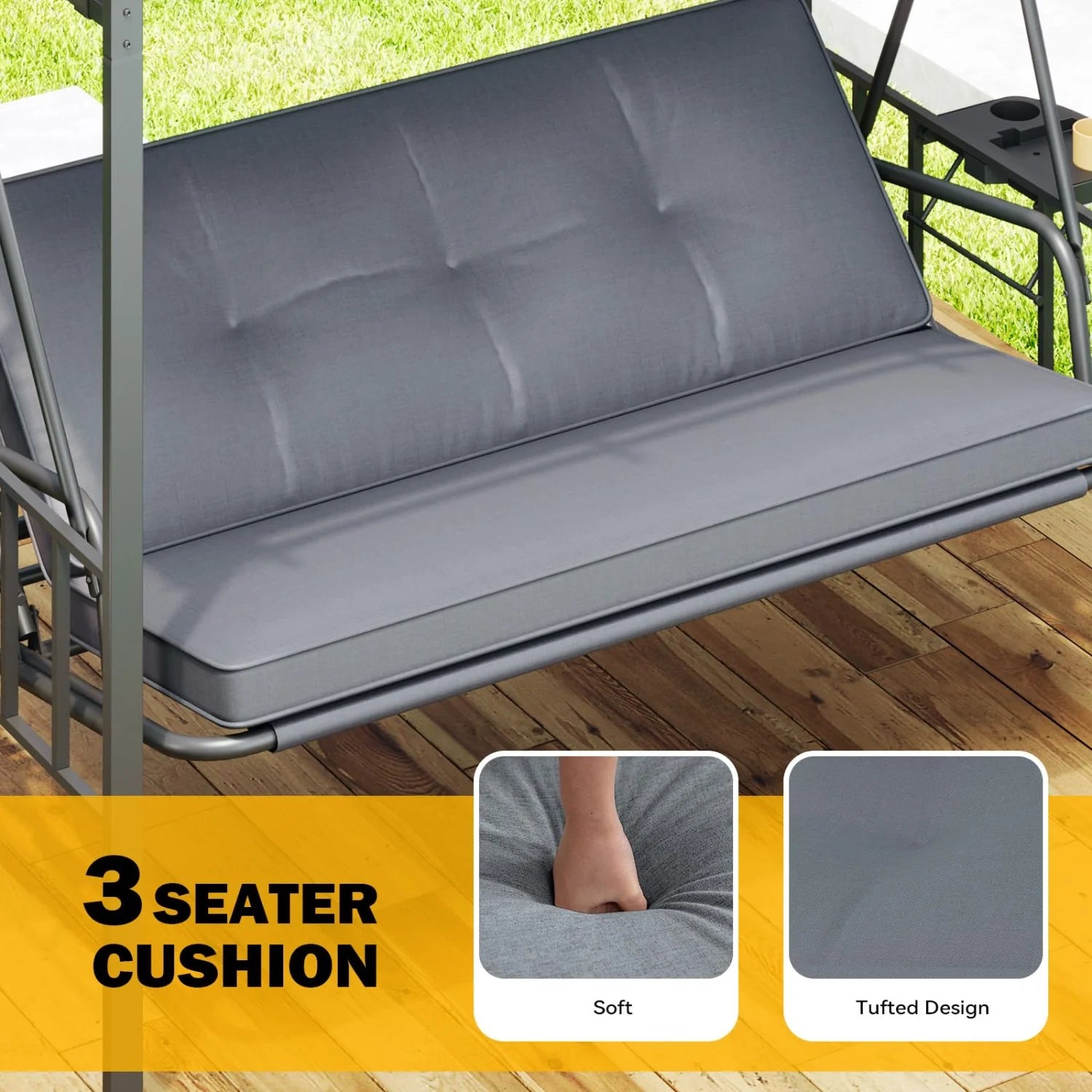 AECOJOY 2-in-1 Convertible Porch Swing Bed 3 Seat, Outdoor Patio Metal Pergola Swing - Product image 7