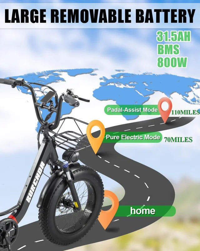 Electric Bike for Adults 20'', 800W UL2849 48V 32AH 110miles Long Range Ebike up to 30mph Full Suspension E - Product image 8