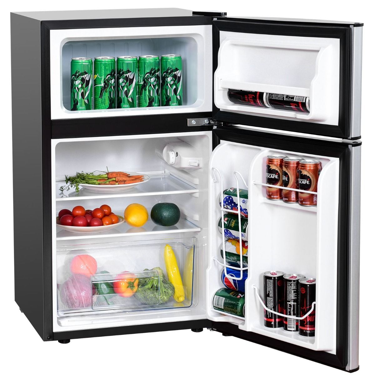 Compact Fridge Mini Fridge 90L Separate Freezer with 2 Door Design Quiet Operation White/Grey/Black -