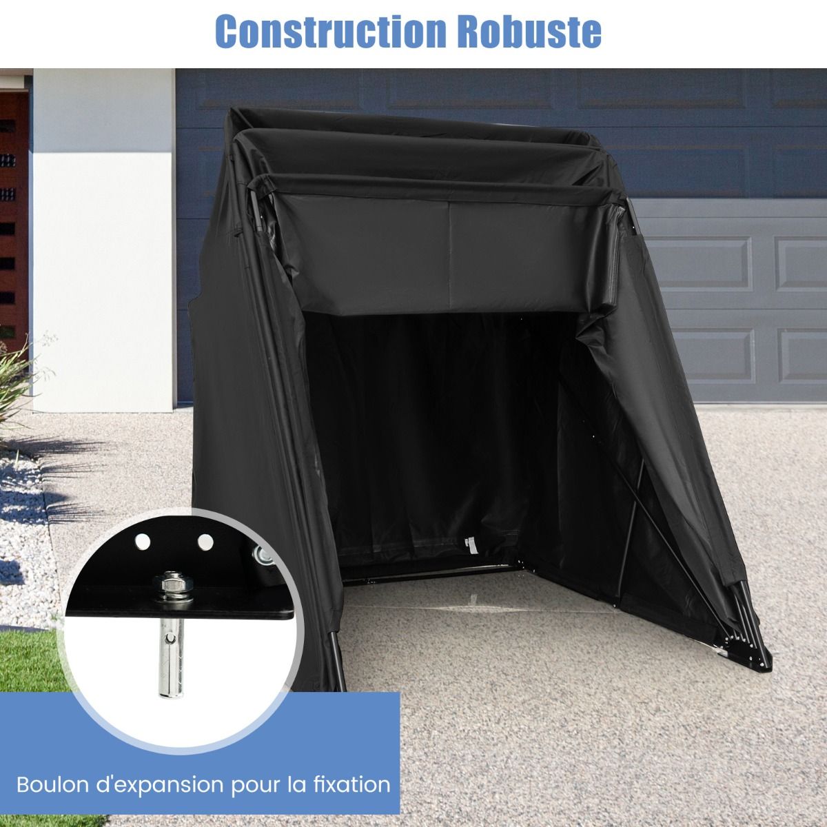 Outdoor Motorcycle Shelter Motorcycle Tent with Oxford Fabric Cover Roll-up Mesh Windows Waterproof Outdoor Motorcycle Cover for Motorcycle Bikes Tools Black -