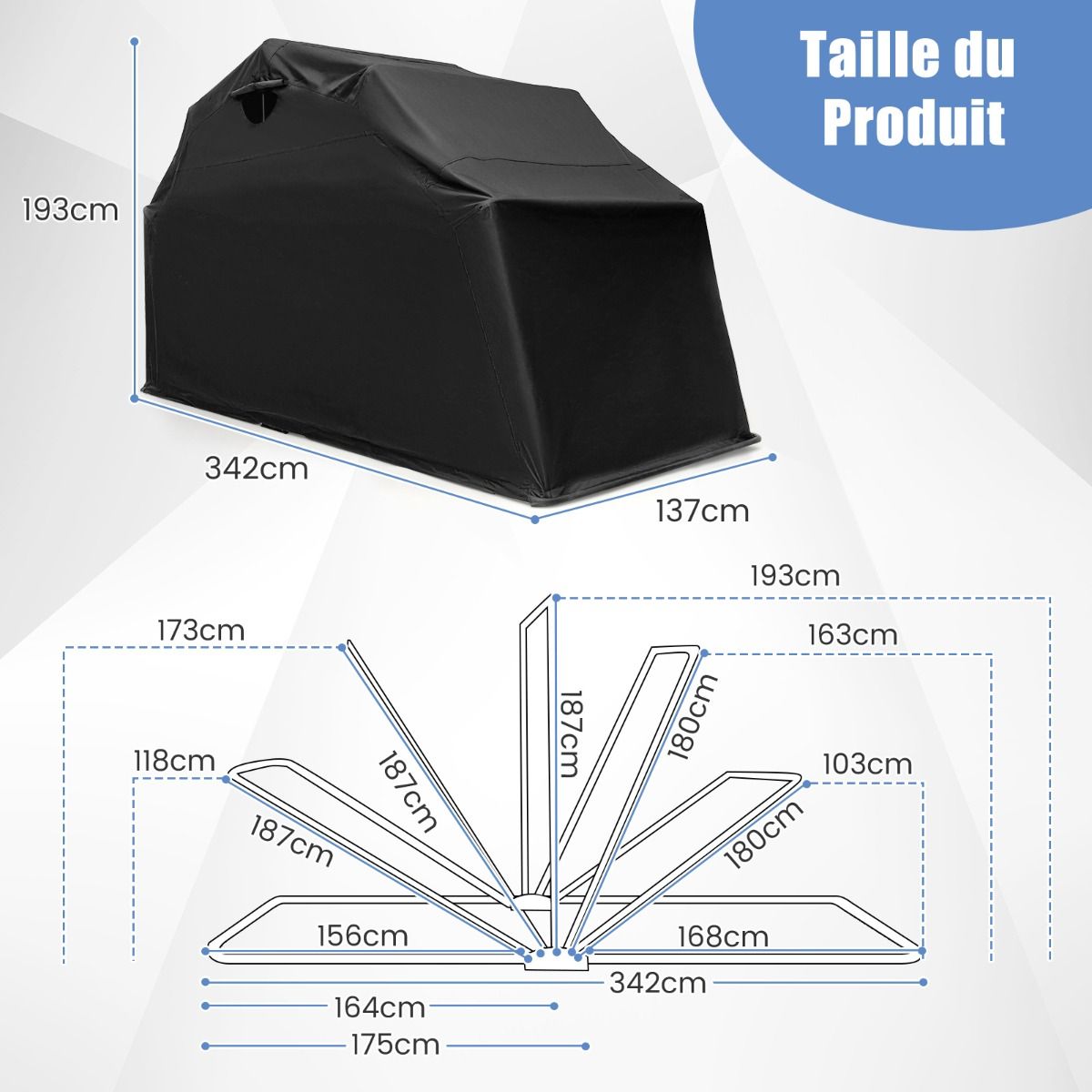Outdoor Motorcycle Shelter Motorcycle Tent with Oxford Fabric Cover Roll-up Mesh Windows Waterproof Outdoor Motorcycle Cover for Motorcycle Bikes Tools Black -
