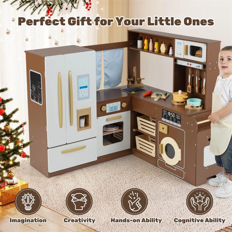 Corner Kids Kitchen Playset with Trash Can, Real Lights & Sounds, 2-Door Fridge, 22 Accessories - Product image 30
