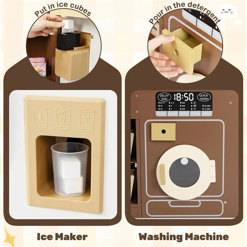 Corner Kids Kitchen Playset with Trash Can, Real Lights & Sounds, 2-Door Fridge, 22 Accessories - Product image 26