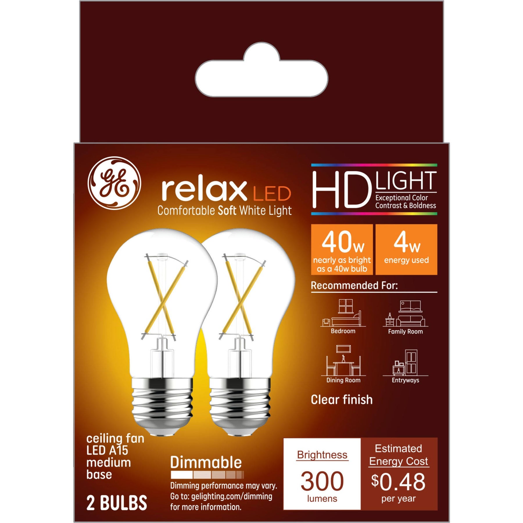 Ge Relax Light Bulbs, LED, Ceiling Fan, Soft White, 40 Watts - 2 light bulbs - Product image 1