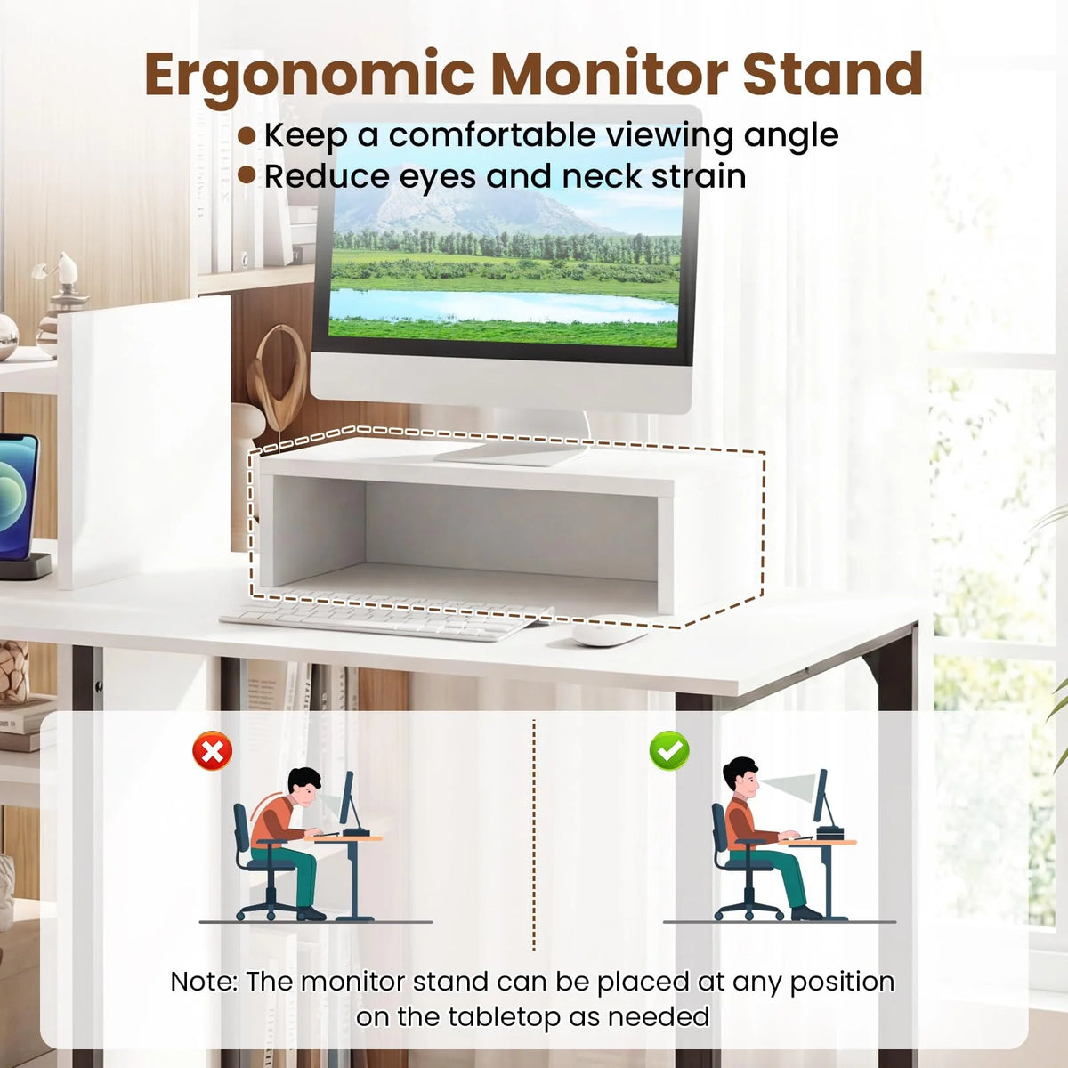 Tangkula 43.5" Study Desk with Ergonomic Monitor Stand & Storage Shelves - Product image 7