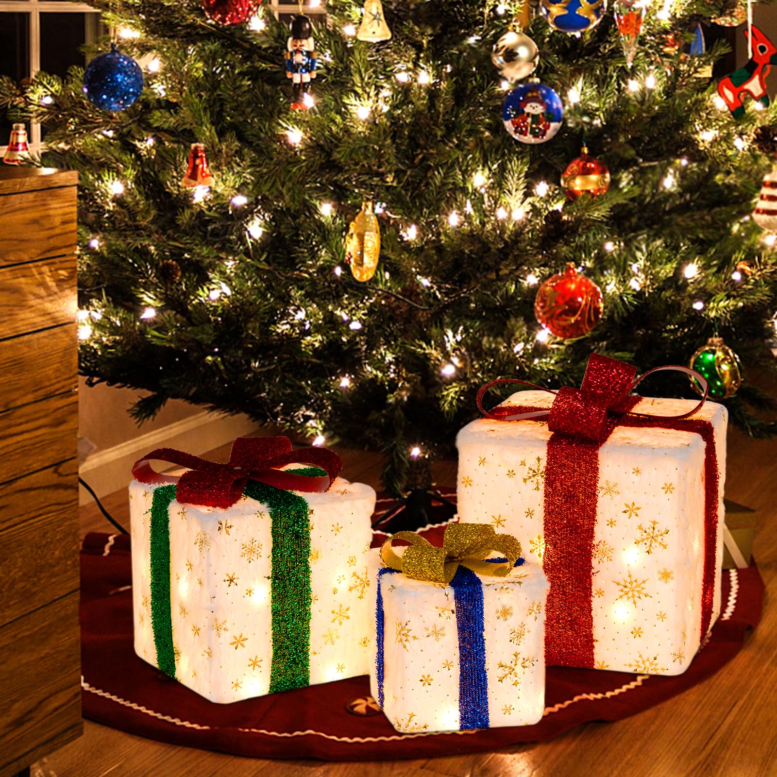 Tangkula Set of 3 Christmas Lighted Gift Boxes, Pre-lit Christmas Decoration with 48 Bright Warm Lights - Product image 3