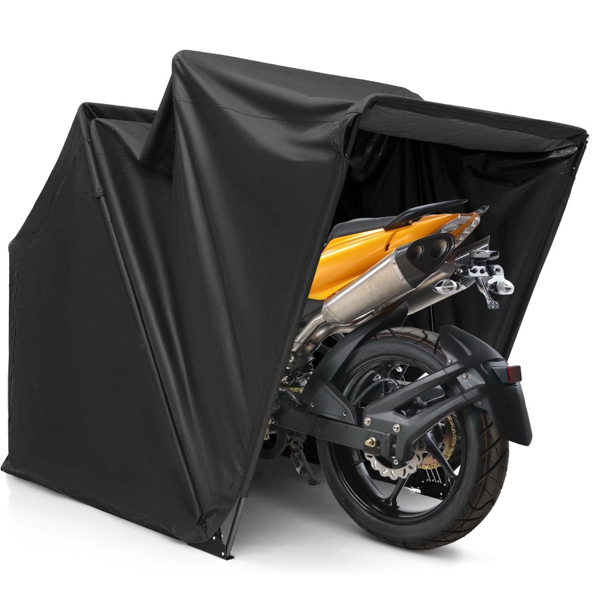 Outdoor Motorcycle Shelter Motorcycle Tent with Oxford Fabric Cover Roll-up Mesh Windows Waterproof Outdoor Motorcycle Cover for Motorcycle Bikes Tools Black -
