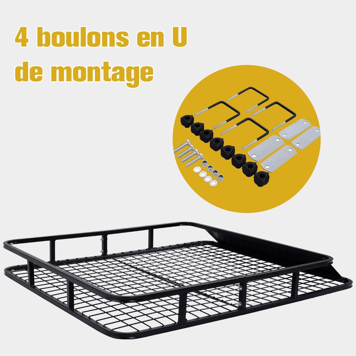 Roof Rack for Car in Metal 122.5x102CM with Air Deflector Capacity 75 KG Black Automotive Accessories -