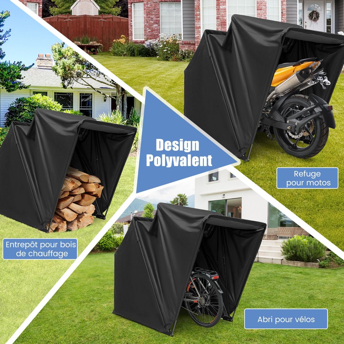 Outdoor Motorcycle Shelter Motorcycle Tent with Oxford Fabric Cover Roll-up Mesh Windows Waterproof Outdoor Motorcycle Cover for Motorcycle Bikes Tools Black -
