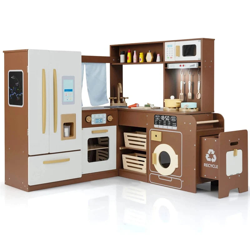 Corner Kids Kitchen Playset with Trash Can, Real Lights & Sounds, 2-Door Fridge, 22 Accessories - Product image 21