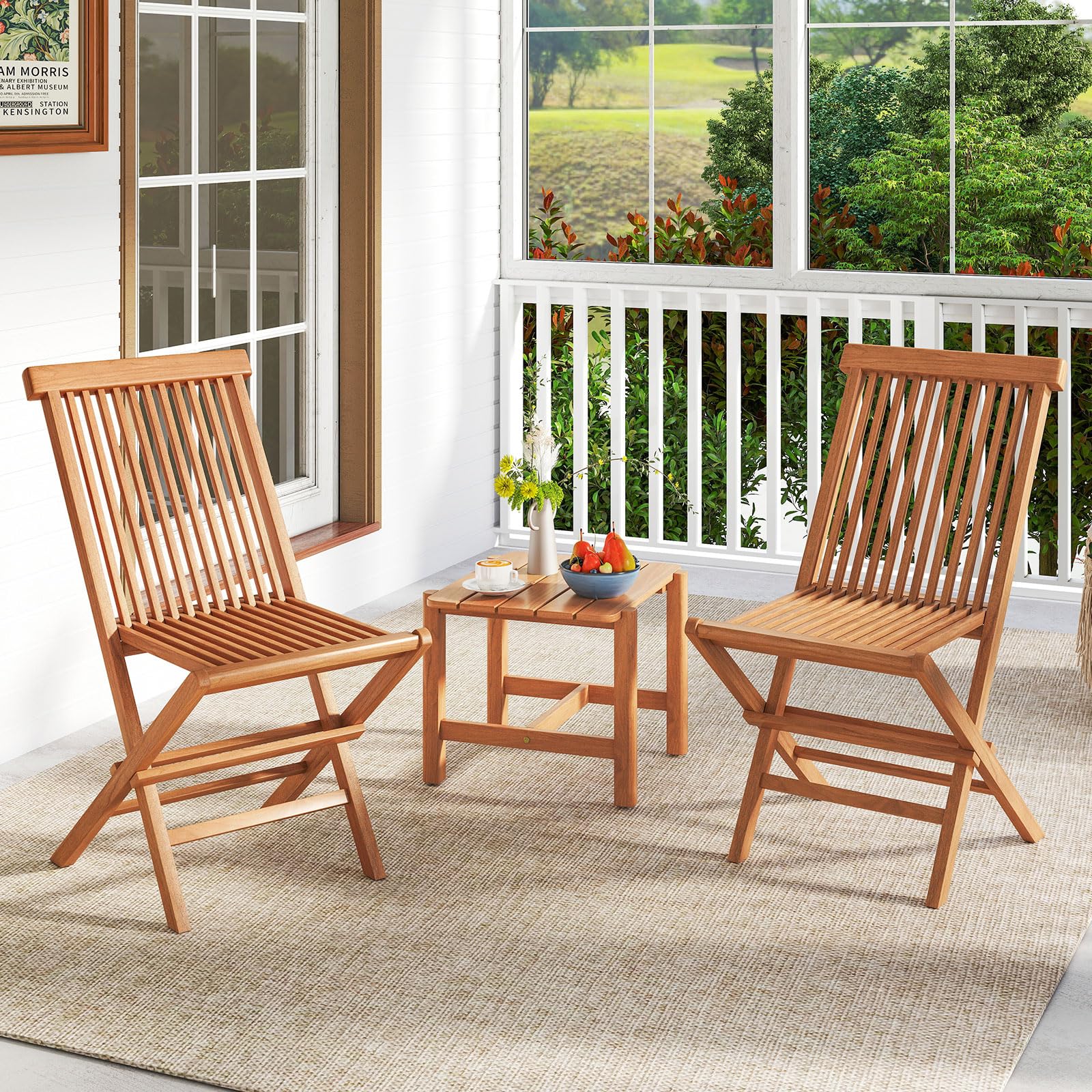 Tangkula Outdoor Folding Chairs with High Back and Slatted Seat