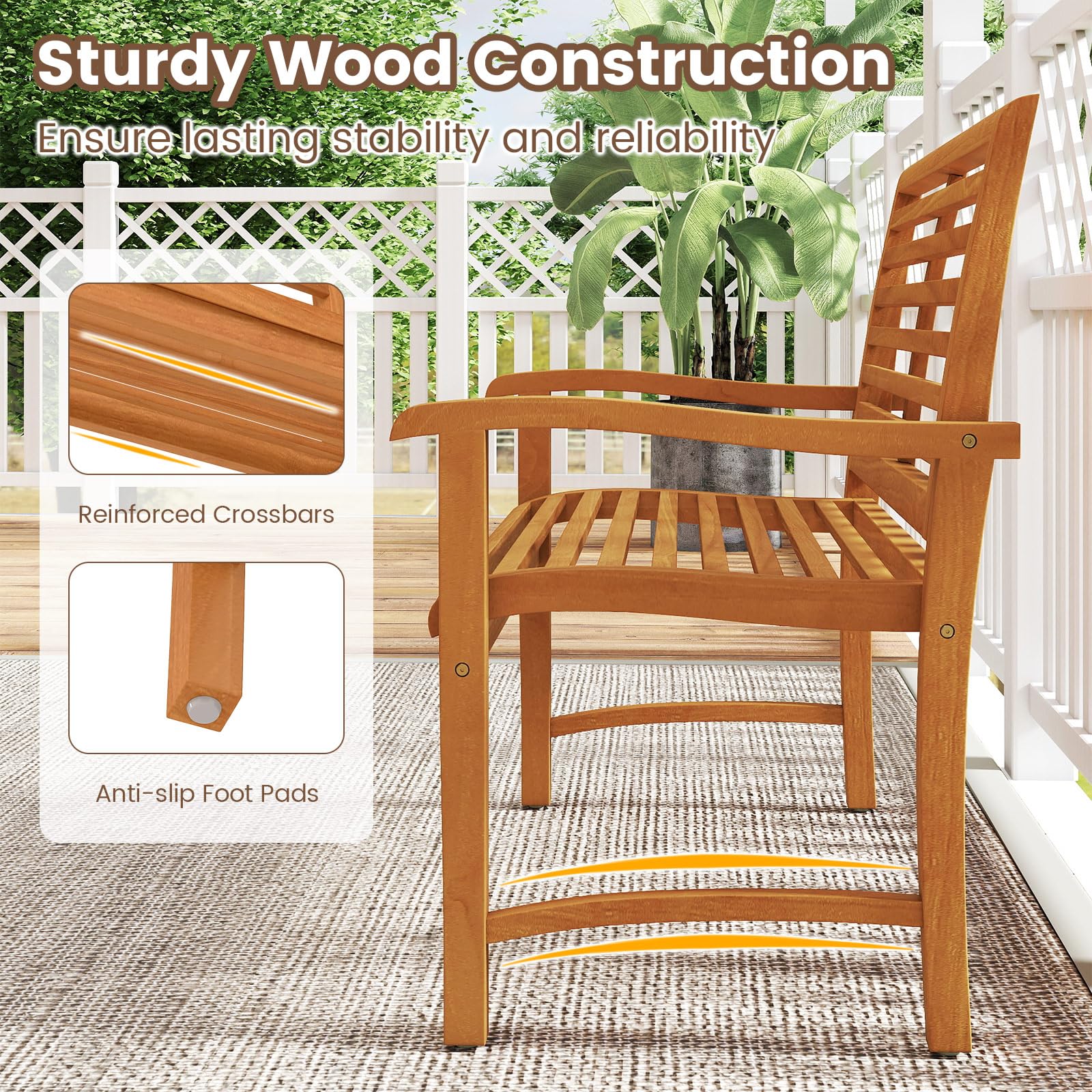 Tangkula Patio Garden Park Bench with Slatted Backrest & Seat - Product image 6