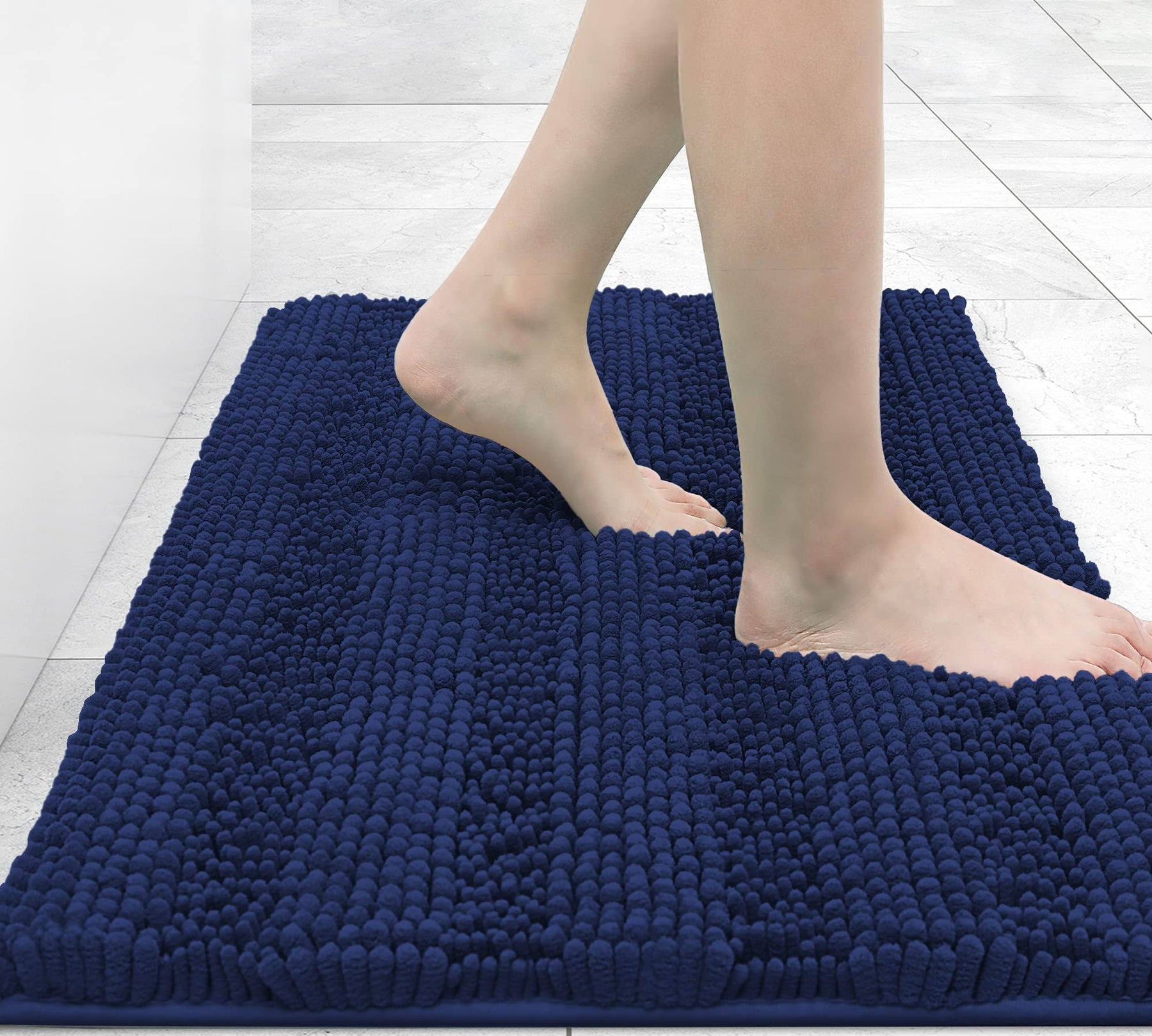 Grandaily Chenille Striped Bathroom Rug Mat, Extra Thick and Absorbent Bath Rugs, Non-Slip Soft Plush Shaggy Bath Carpet, Machine Wash Dry, Bath Mats