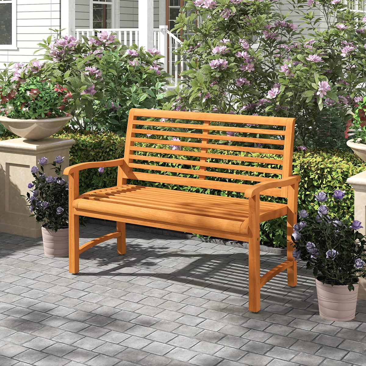 Tangkula Patio Garden Park Bench with Slatted Backrest & Seat - Product image 2