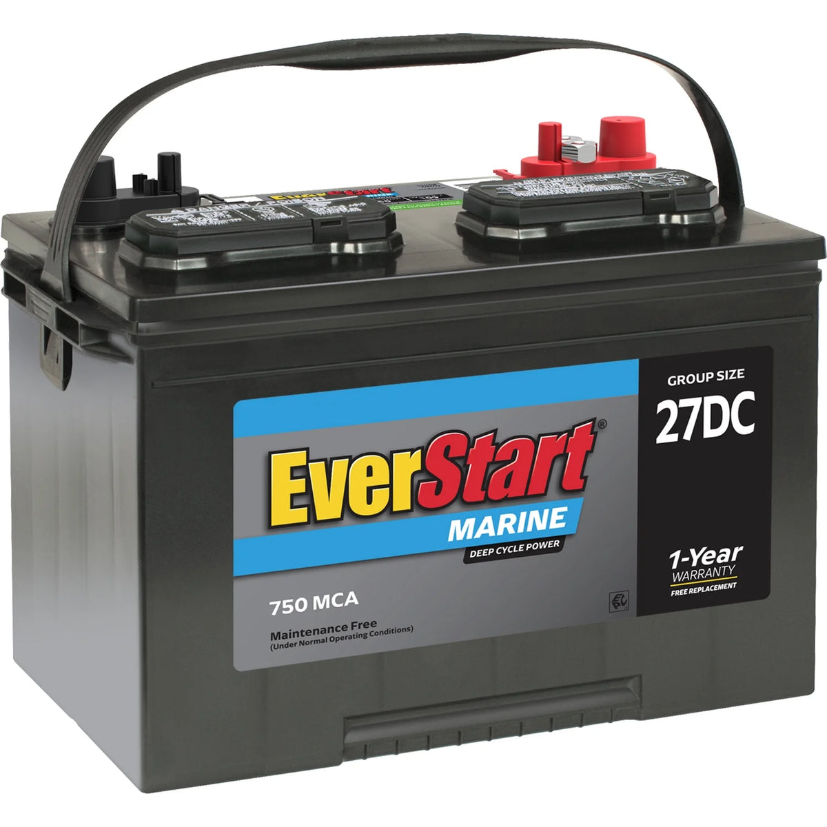 Everstart Lead Acid Marine & RV Deep Cycle Battery, Group Size 27DC 12 Volt, 750 Mca* - Product image 1
