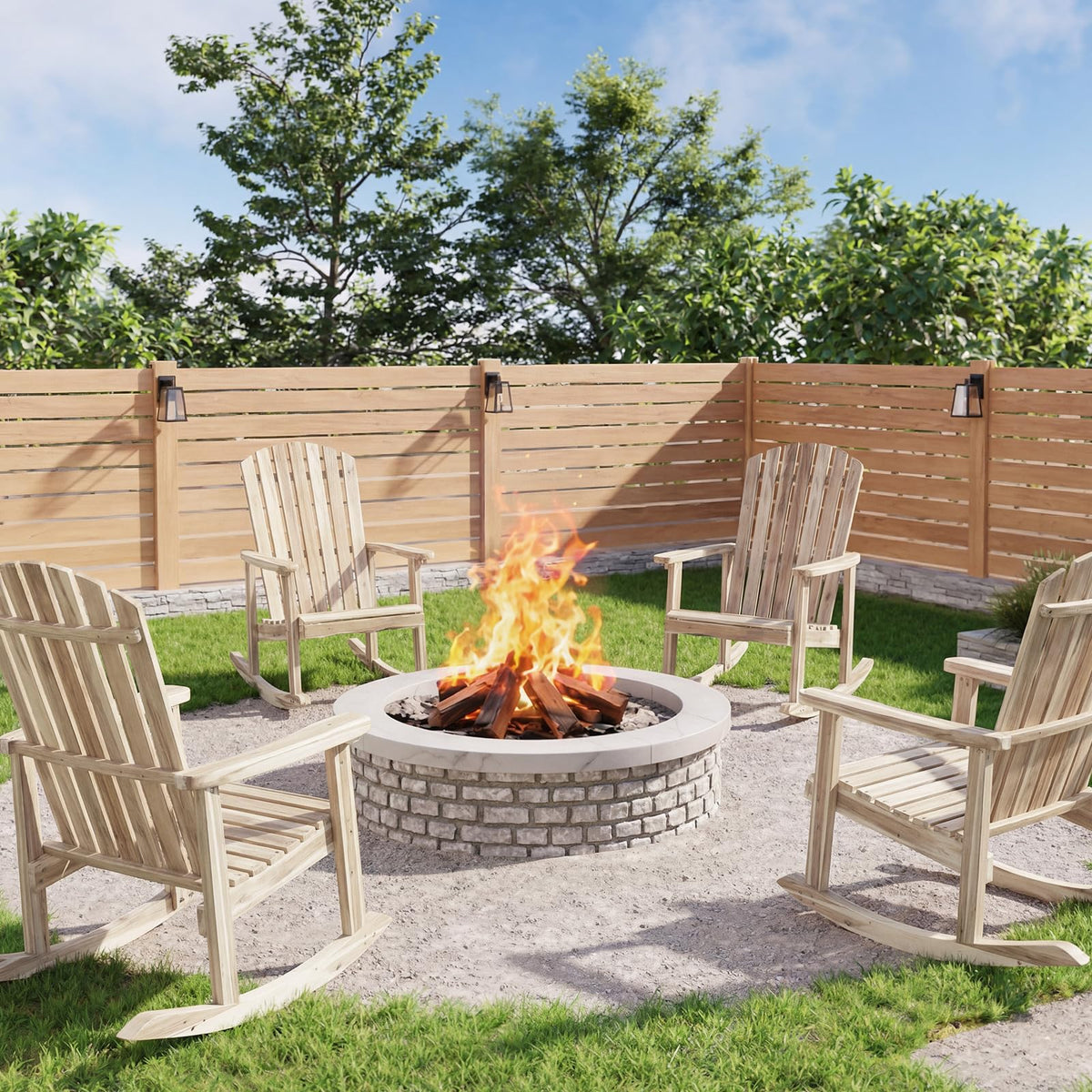 Tangkula Adirondack Rocking Chair with Slatted Seat and High Fanned Back - Product image 5