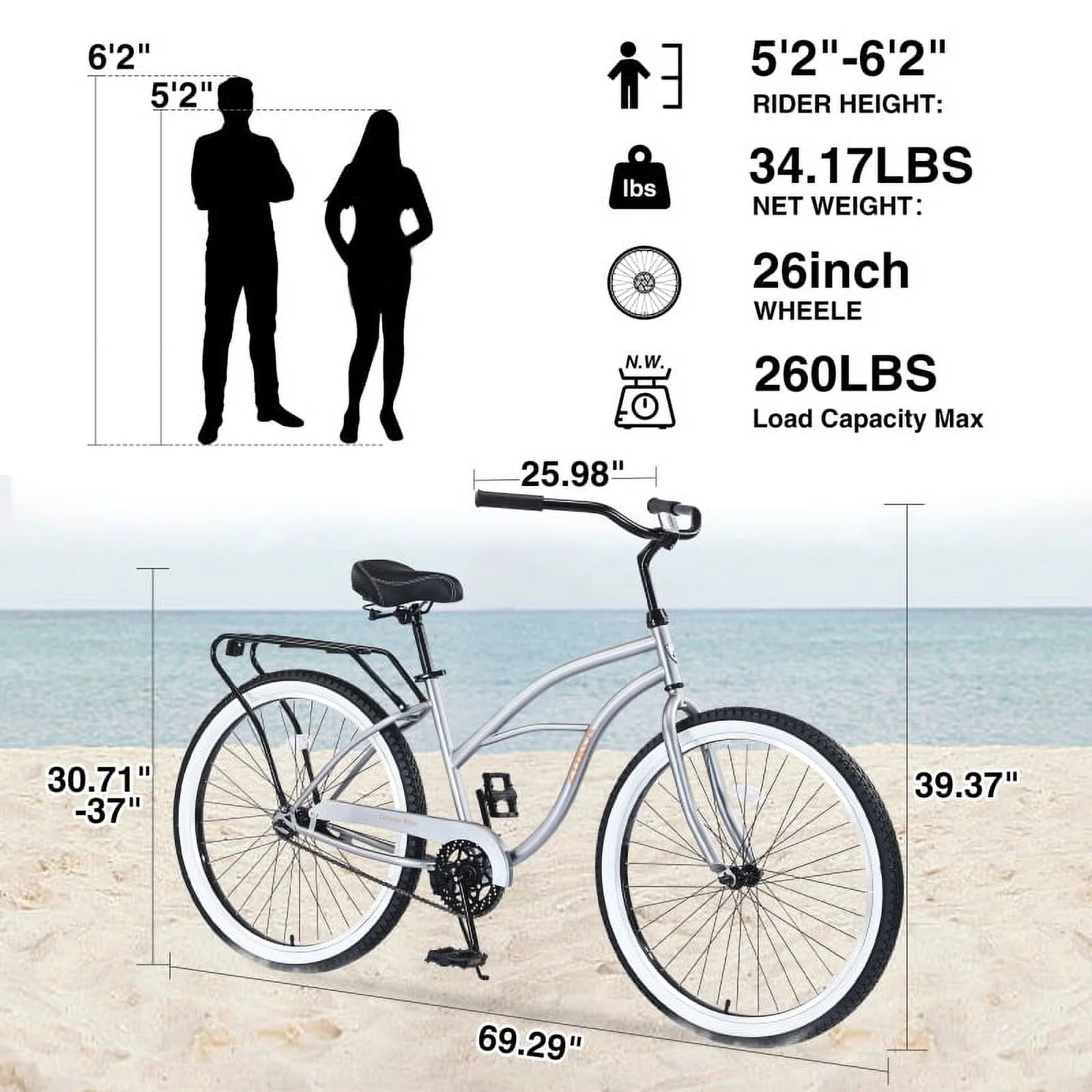 Single Speed Bicycles 26"inch, Steel Frame, Wide Wheels for Stability, Rear Coaster Brakes - Product image 8
